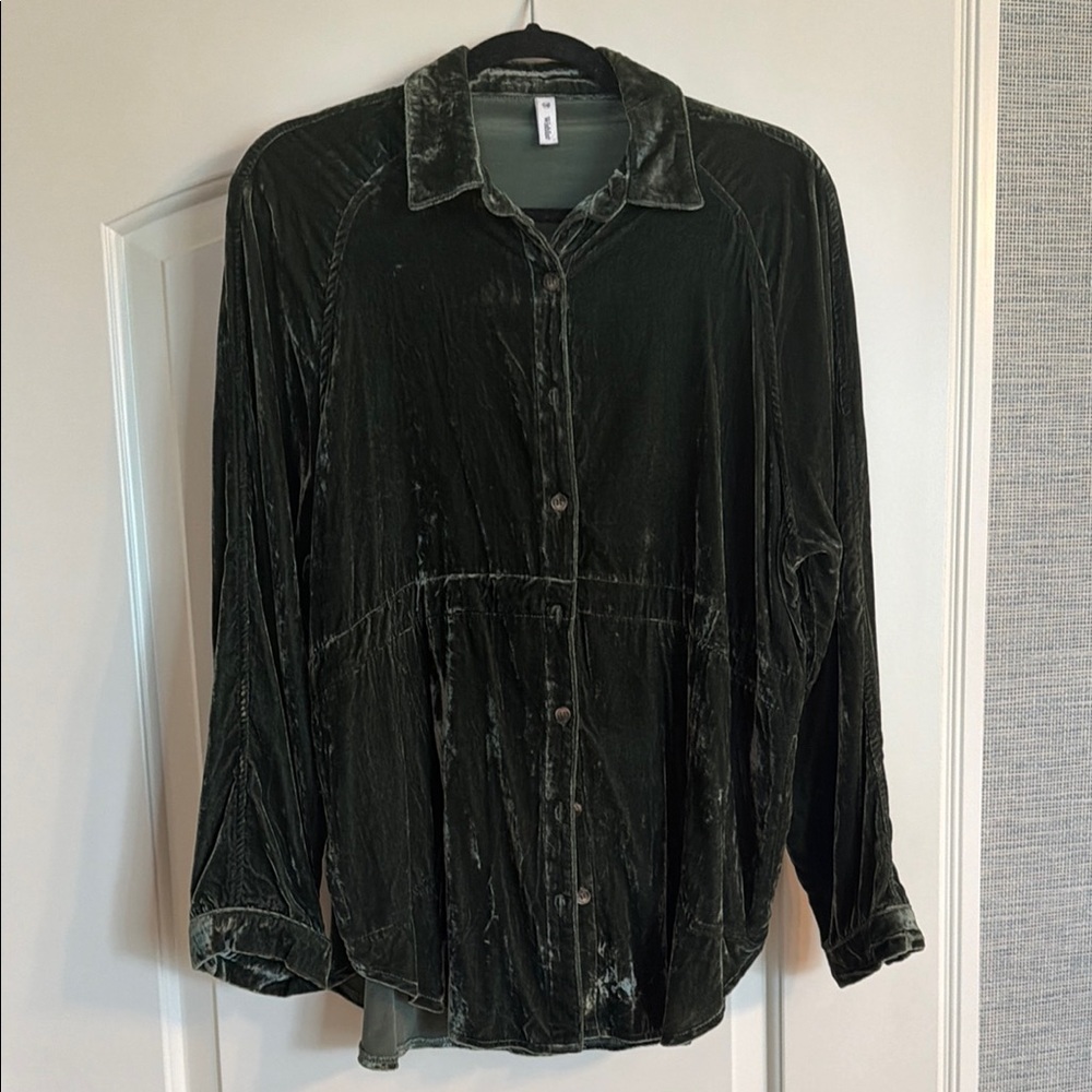 Wishlist Dark Green Velvet Button-Down Shirt